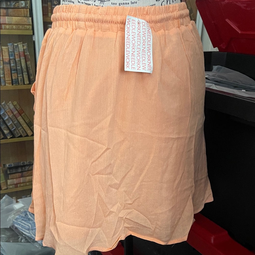 Elegant Coral Skater Skirt with Drawstring and 2side pockets - Picture 3 of 3